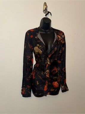 Givenchy Vintage Dark Floral Silk Blouse